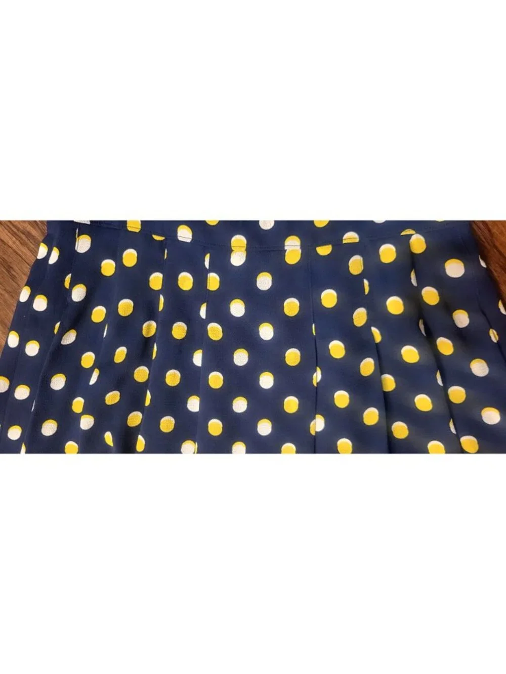 Womens Talbots Navy Blue Yellow/White Polka Dot Midi Dress 4 Pleats Chiffon Zip